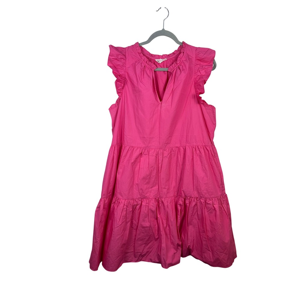 a loves a Tiered Midi Dress Womens XL Hot Pink Very Good Flutter Sleeve Cotton
